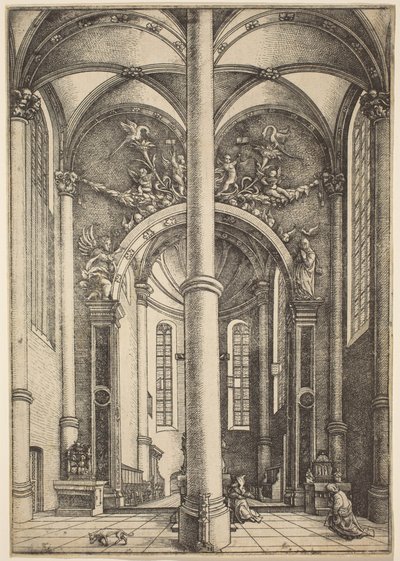 Interior da Igreja de Santa Catarina com Parábola do Fariseu e do Publicano de Daniel Hopfer