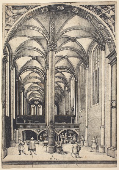 Interior da Igreja de Santa Maria Madalena com a Parábola da Oferenda da Viúva de Daniel Hopfer