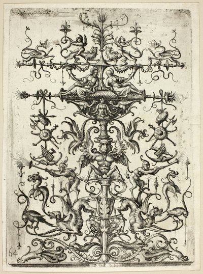 Ornamento com arabescos, 1526-30, impresso em 1684 de Daniel Hopfer