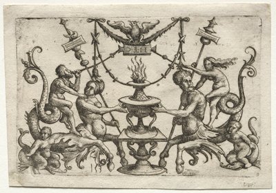 Ornamento com sirene e Triton. de Daniel Hopfer