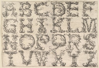 Alfabeto romano majestoso ornamentado, ca. 1520 de Daniel Hopfer