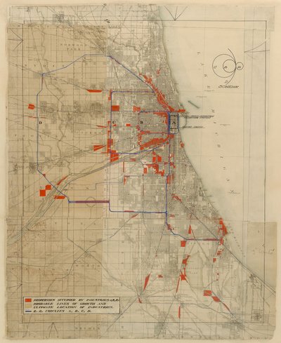 Diagrama do Plano de Chicago, Chicago, Illinois, Circuitos Ferroviários de Daniel Hudson Burnham