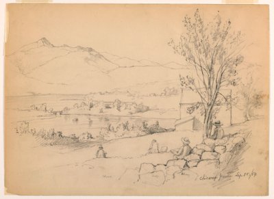 Desenho, Artistas a fazer esboços em Chocorua Pond, New Hampshire, 28 de setembro de 1854 de Daniel Huntington