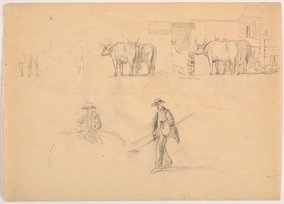 Desenho, Curral; figuras e bois, 1878 de Daniel Huntington