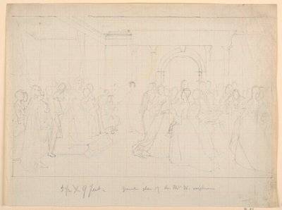 Desenho, Plano Geral para a "Receção Martha Washington", 1860 de Daniel Huntington