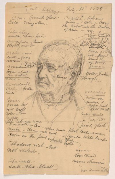 Desenho, Cabeça de Hiram Sibley, muitas notas, 1885 de Daniel Huntington