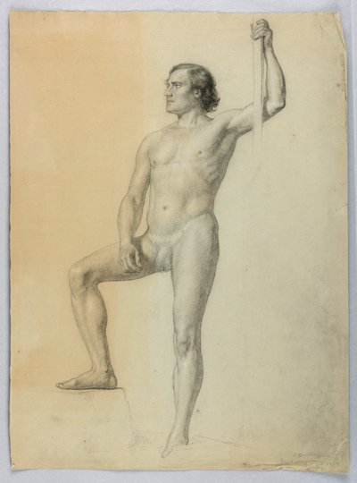 Desenho, Nu masculino com um pé num degrau, 1858 de Daniel Huntington
