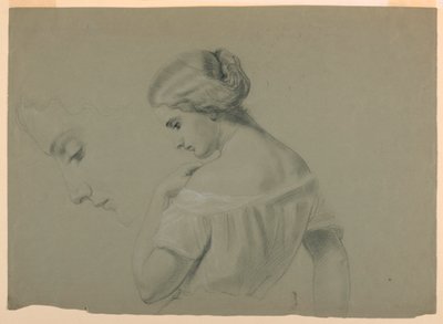 Desenho, Perfil da cabeça de uma mulher a, 1840-70 de Daniel Huntington