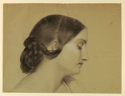 Desenho, Perfil de uma mulher com um nó entrançado, ca. 1845 de Daniel Huntington