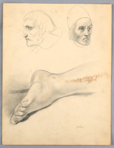 Desenho, Pé direito e duas cabeças S, 1852 de Daniel Huntington