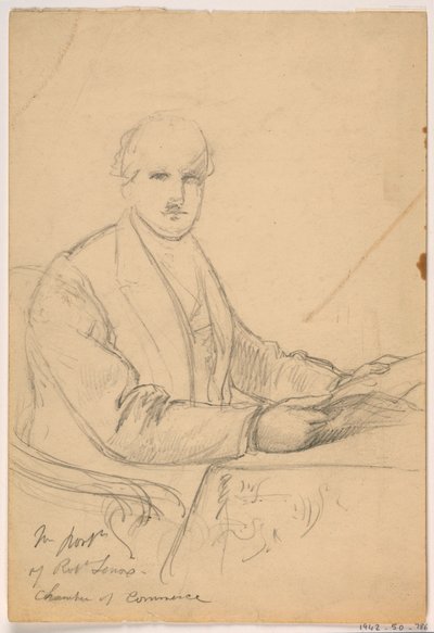 Desenho, Robert Lenox sentado a uma secretária para o retrato da Câmara de Comércio, 1865 de Daniel Huntington