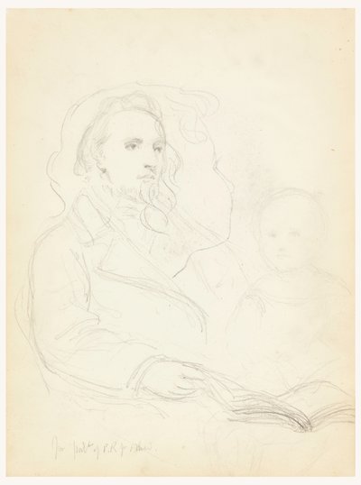 Desenho, Esboços para "Lição de Caridade" e retrato de Peter Richards, Jr., 1849 de Daniel Huntington