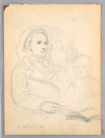Desenho, Esboços para "Lição de Caridade" e retrato de Peter Richards, Jr., 1849 de Daniel Huntington