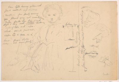 Desenho, A criança Hugh Baxter de pé, estudos da mão e dos lábios, 1865 de Daniel Huntington
