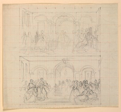 Desenho, Duas Composições de Figuras para a Pintura "Receção de Lady Washington", 1860 de Daniel Huntington