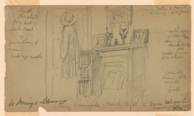 Desenho, Biblioteca de Washington Irving em Sunnyside, 16 de março de 1860 de Daniel Huntington