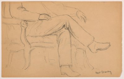Desenho, William H. Macy sentado, parte inferior do corpo; verso: mão direita, 1884 de Daniel Huntington