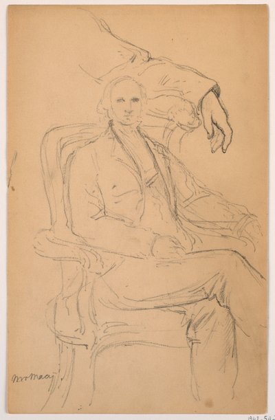 Desenho, William H. Macy sentado, estudo do braço esquerdo separado, 1884 de Daniel Huntington