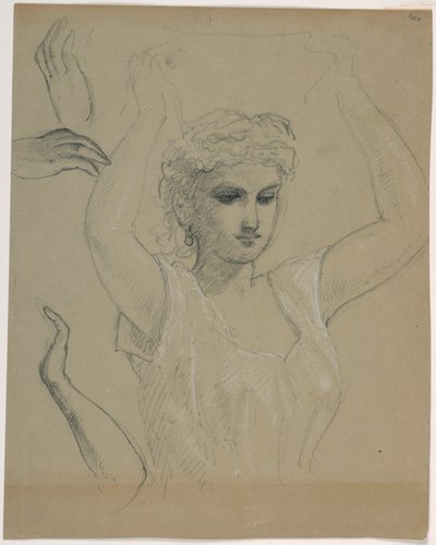 Desenho, Mulher com as mãos levantadas A, 1844-45 de Daniel Huntington