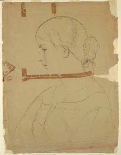 Desenho, Mulher de perfil, modelo em Roma, 1840 de Daniel Huntington