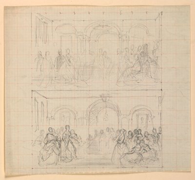 Composições de duas figuras para a pintura "A Corte Republicana" (Dia da Recepção de Lady Washington) de Daniel Huntington