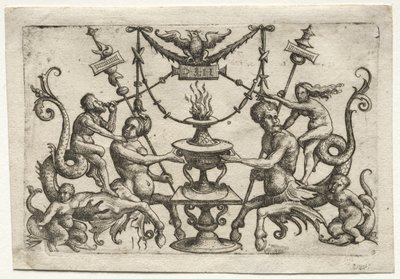 Ornamento com sereia e tritão de Daniel I Hopfer