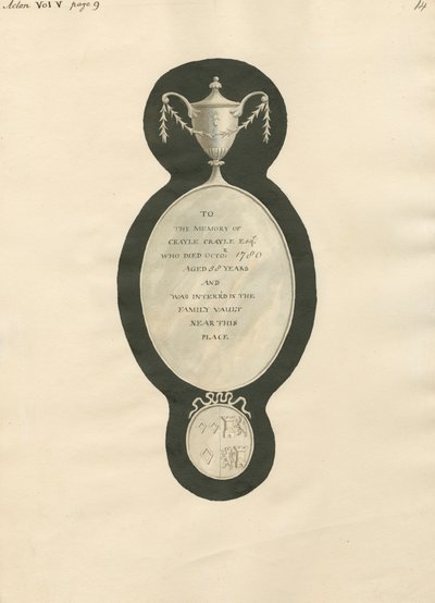 Memorial a Crayle Cayle da Igreja Acton de Daniel Lysons