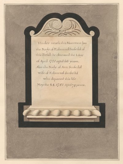 Memorial a Edmund Scofield e à sua esposa Ann da Igreja de Cowley de Daniel Lysons