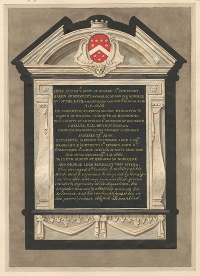 Memorial a George Lord Berkeley da Igreja de Cranford de Daniel Lysons