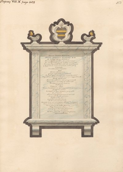 Memorial a Jacob Augustus Blondel da Igreja de Stepney de Daniel Lysons