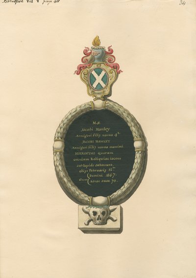 Memorial a Jacob Hawley da Igreja de Brentforth de Daniel Lysons