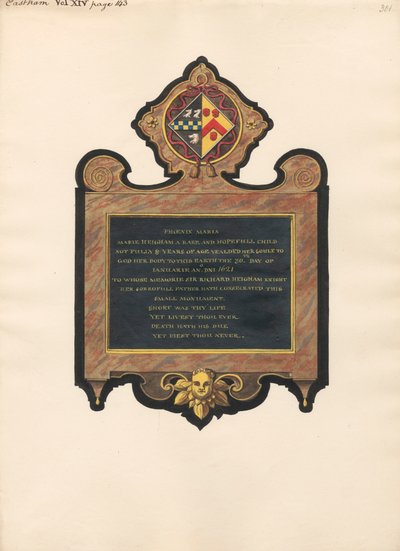 Memorial a Mary Heigham da Igreja East Ham de Daniel Lysons