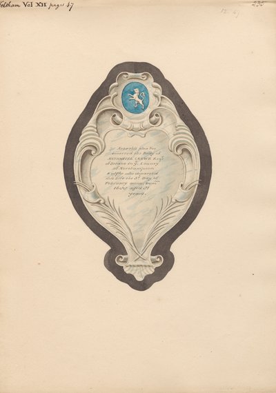 Memorial a Nathaniel Crewe da Igreja de Feltham de Daniel Lysons