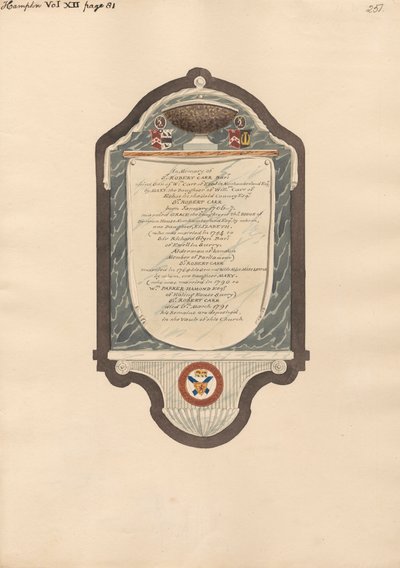 Memorial a Sir Robert Carr da Igreja de Hampton de Daniel Lysons