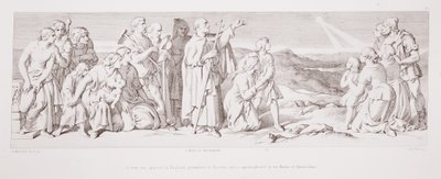 Uma estrela de fogo aparece na Inglaterra, portentosa de desastre, e é apostrofada pelo Monge de Malmesbury, de "A História da Conquista Normanda", gravada por L. Gruner, 1866 de Daniel Maclise