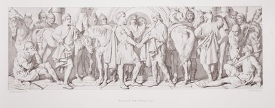 Harold e Duke William se encontram, de "A História da Conquista Normanda", gravada por L. Gruner, 1866 de Daniel Maclise
