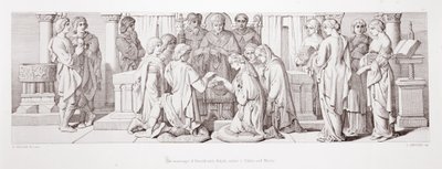 O casamento de Harold com Aldyth, irmã de Edwin e Morcar, de "A História da Conquista Normanda", gravada por L. Gruner, 1866 de Daniel Maclise