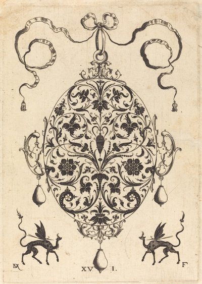 Pingente Grande, Oval Vertical com Ornamento Floral de Daniel Mignot