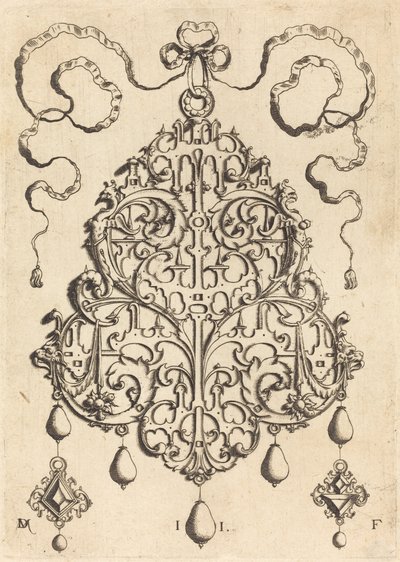 Pingente grande Strapwork com dois cabides como brincos à esquerda e à direita de Daniel Mignot