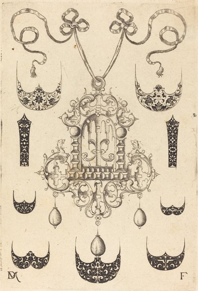 Pingente cercado por sete escudos e duas faixas ornamentais de Daniel Mignot