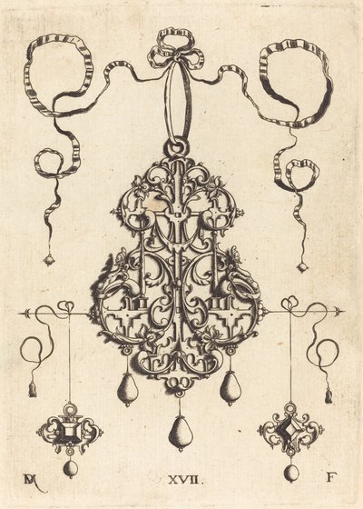 Pingente Strapwork com duas pedras de mesa quadradas como brincos à esquerda e à direita de Daniel Mignot