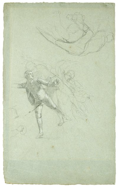 Estudo para o cerco de Gibraltar (Estudo para uma figura em um canhão no Longboat), 1785-1786 (giz preto e branco em papel cinza-azul) de Daniel Mytens