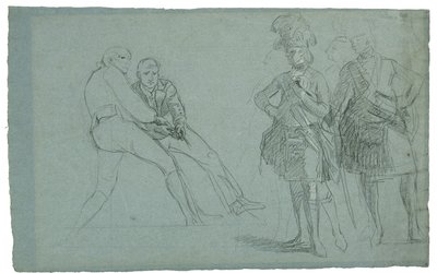 Estudo para o Cerco de Gibraltar (Estudo do Tenente Coronel Lindsay e Figuras Puxando em Corda), c. 1786-1787 (grafite e giz preto e branco em papel cinza-azul) de Daniel Mytens