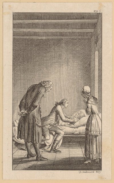 Alexander ao lado do leito de morte de Minchen de Daniel Nikolaus Chodowiecki