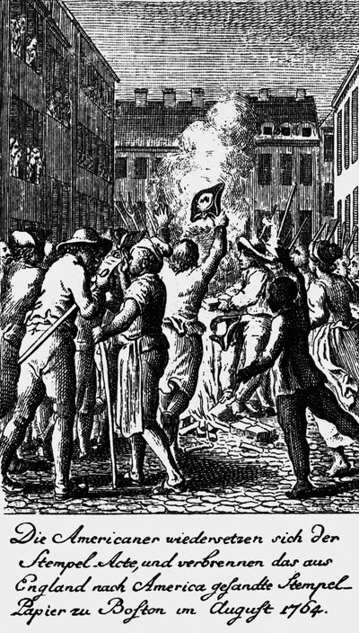 Americanos revoltados contra a "Lei do Selo" - de Daniel Nikolaus Chodowiecki