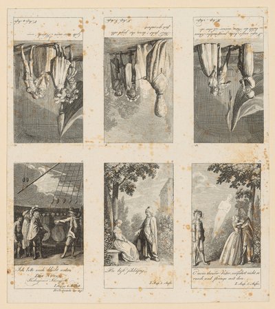 Páginas 1-3 e 10-12 sobre «A Tempestade», de Shakespeare de Daniel Nikolaus Chodowiecki