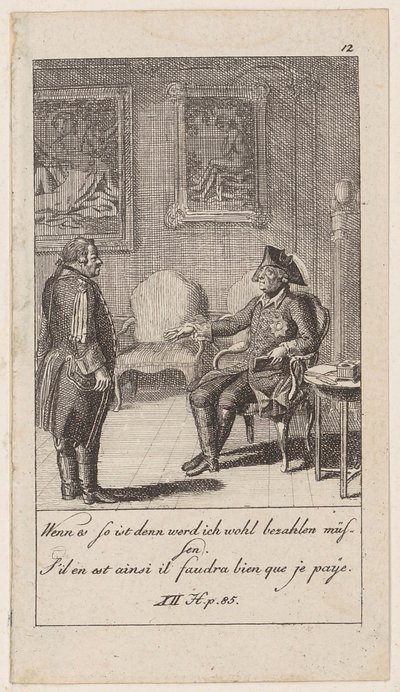 Prancha 12 de «Anedotas e traços de carácter de Frederico II, rei da Prússia» de Daniel Nikolaus Chodowiecki