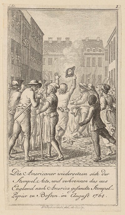 Folha 1 da série para o ensaio «A História da Revolução da América do Norte», de M. C. Sprengel. de Daniel Nikolaus Chodowiecki