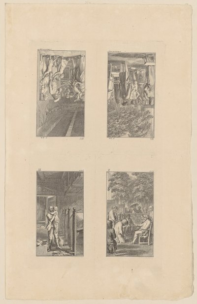 Páginas 9-12 da obra «Lienhard e Gertrud», de Pestalozzi de Daniel Nikolaus Chodowiecki