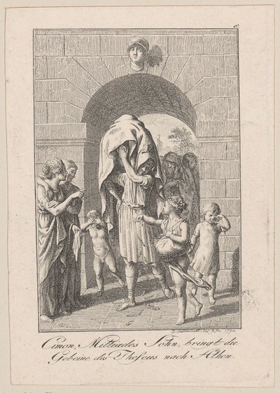 Címon, filho de Milcíades, leva os restos de Teseu para Atenas, prancha 6 para o «Teseu» de Becker de Daniel Nikolaus Chodowiecki